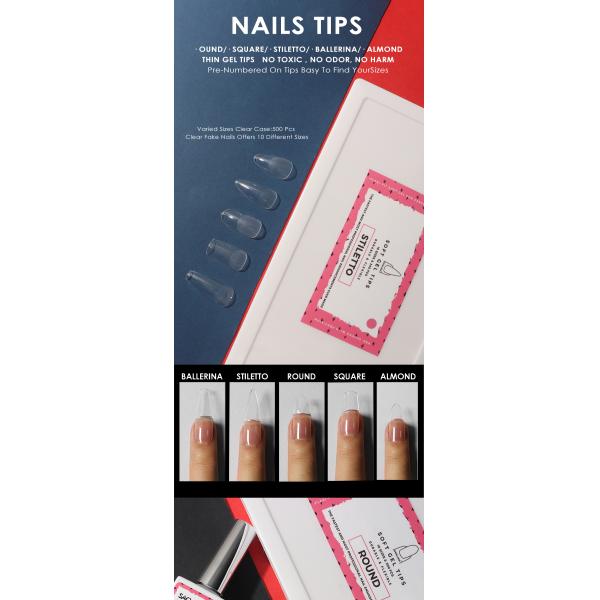 DIY Nail Art Custom 100/500Pcs Nails Press on False Clear Straight Nail Tip Curved Long Ballet False Nail Packaging Boxes