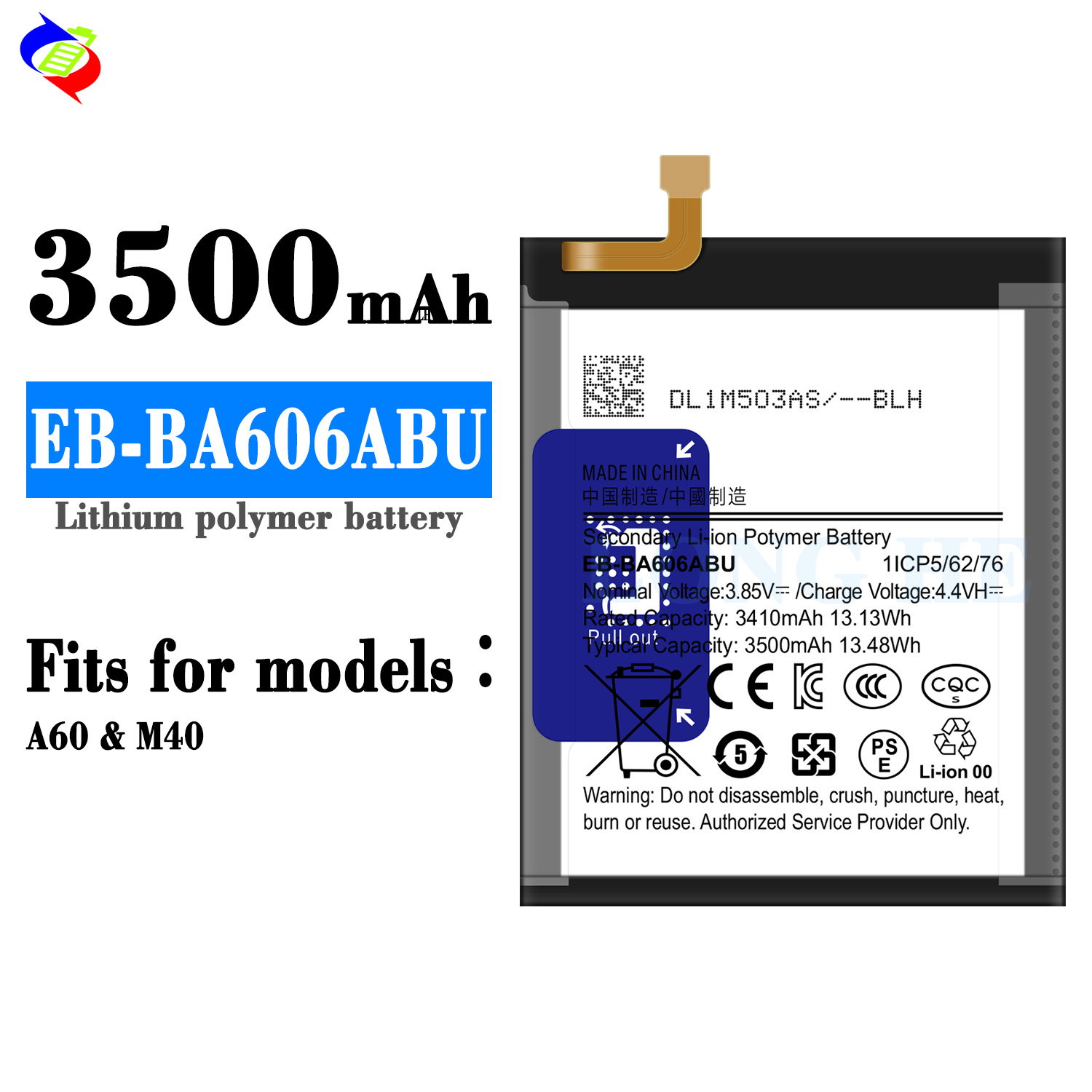 Large Capacity Rechargeable Battery for Samsung Galaxy A60 A606F A6006Y M40 EB-BA606ABU