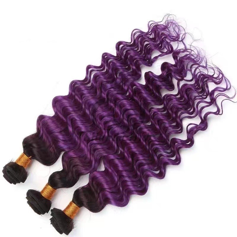 #T1B/Purple Deep Wave Remy Human Hair Bundles Sew In Weave Bundles Brazilian Bundle Deals