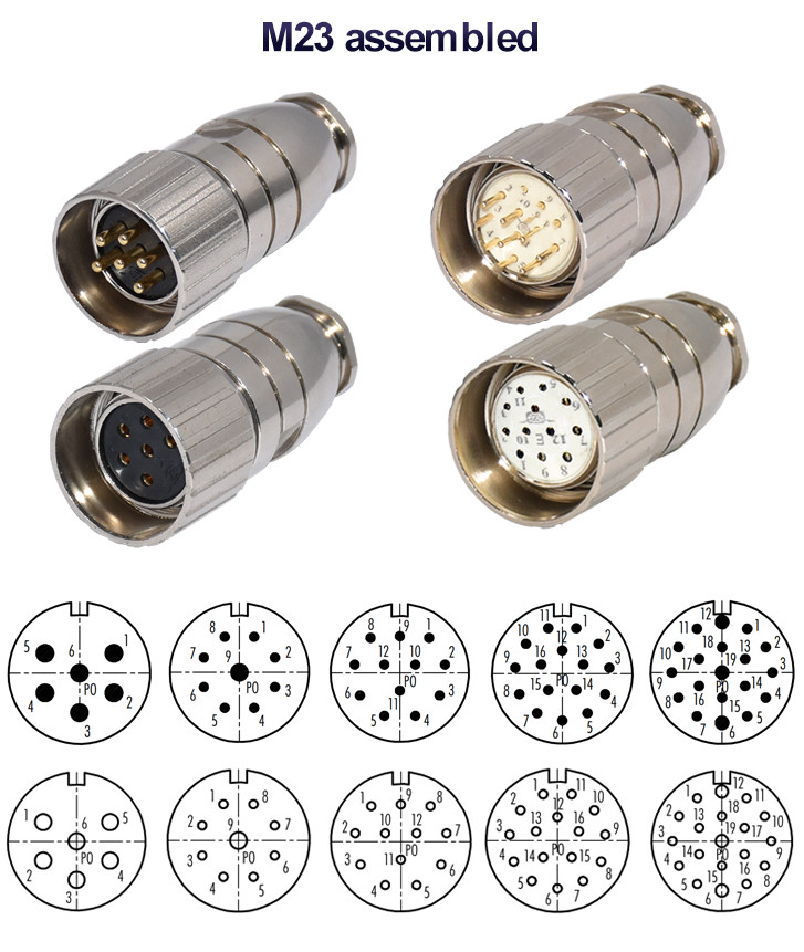 6 - 19 Pin M23 Connector Panel Mount Connector Square Circular Waterproof