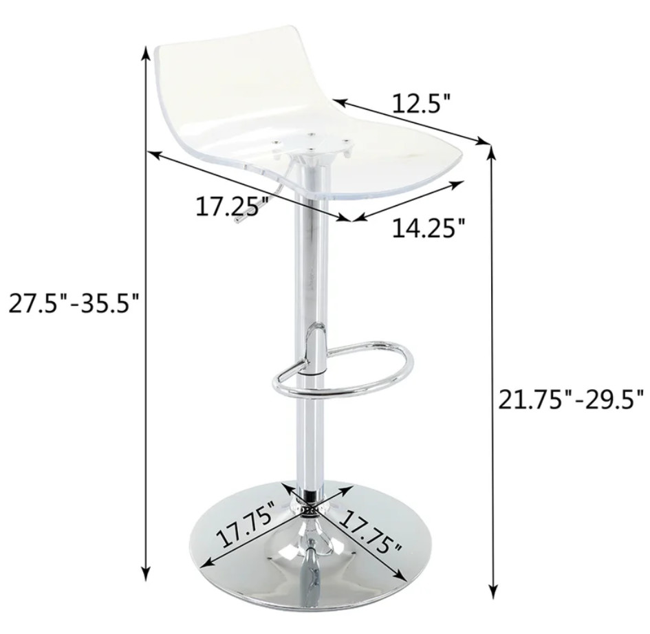 Contemporary Adjustable Acrylic Bar Stools With Backs With Swivel Chrome Leg