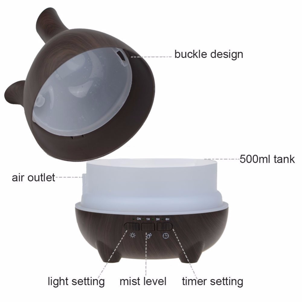 Ultrasonic 500ml Wood Grain Diffuser With Flower Arrangement Tank