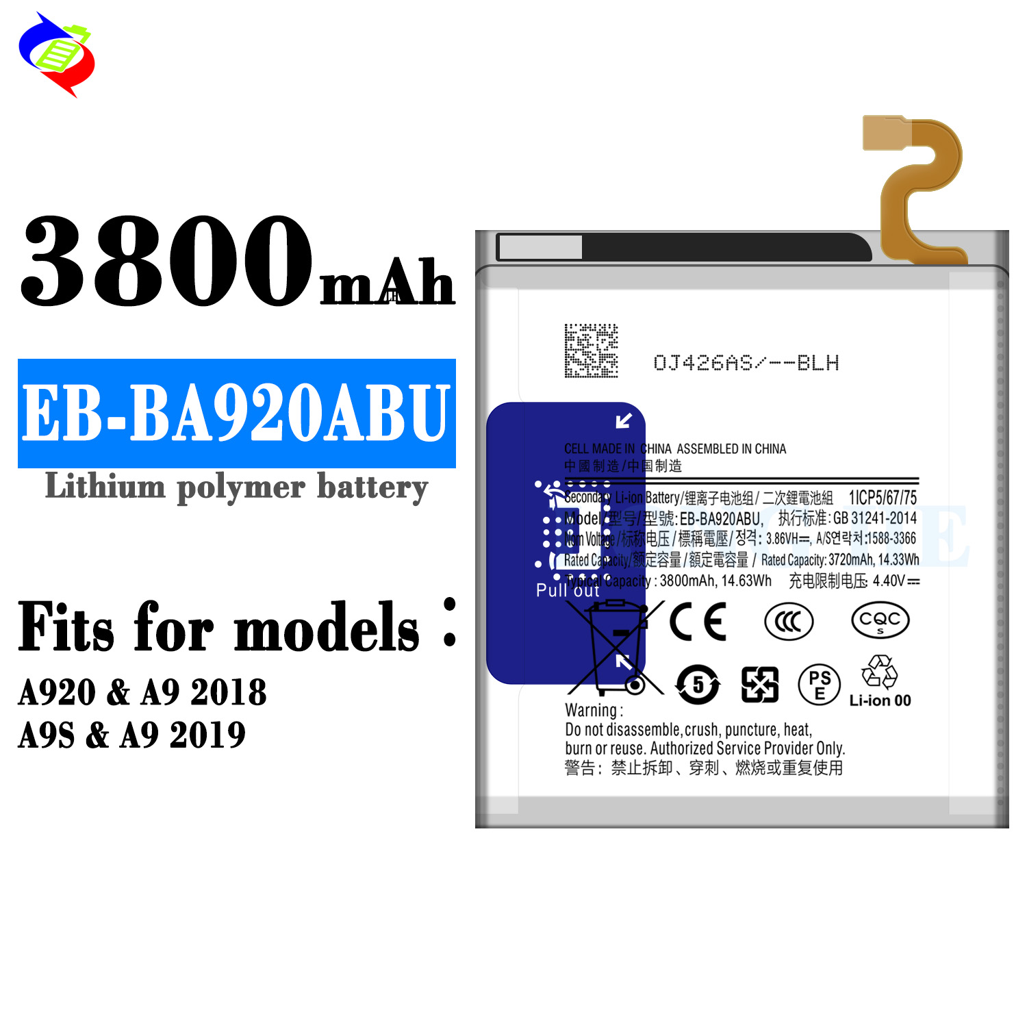 3800mAh 3.85V RECHARGABLE Battery EB-BA920ABU for Samsung Galaxy A9s SM-A9200 A9200 A9 2018 A920F A9 Star Pro