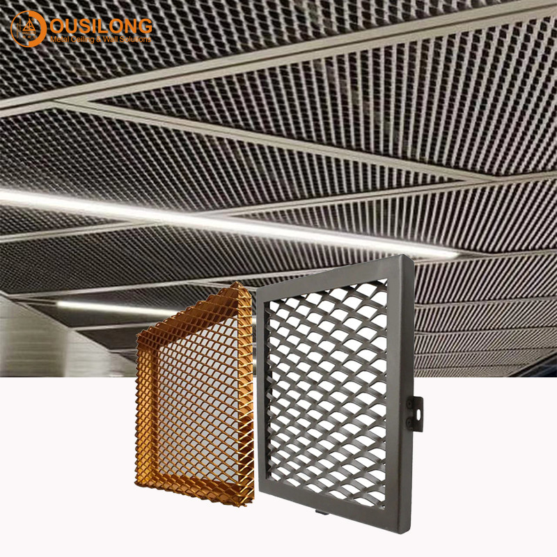 Interior Galvanized Iron Wire Expanded Metal Mesh Ceiling / Silver Suspended Aluminium Panel