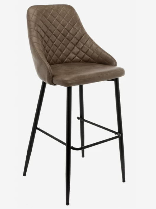Retro Brown Leather Upholstery Kitchen Barstool Chairs With Footrest Black Steel Leg