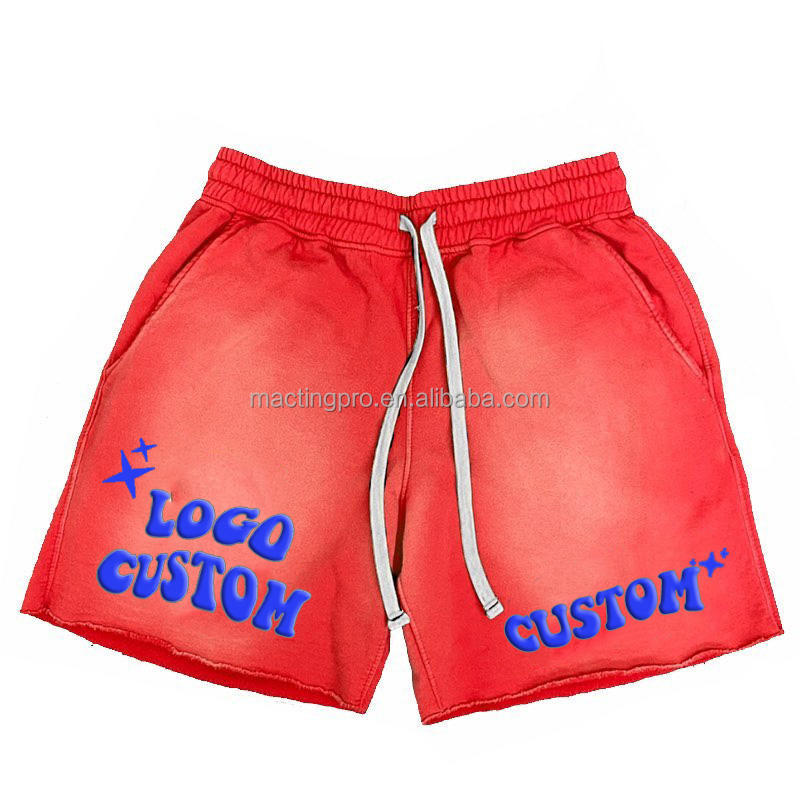 Custom Screen Puff Printing Mens Sweat Shorts in Acid Washed Streetwear Hip Hop Style