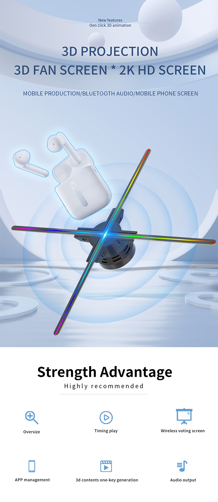 Advertising Strategy With 52cm Hologram Fan 512P Resolution And 4 Blades