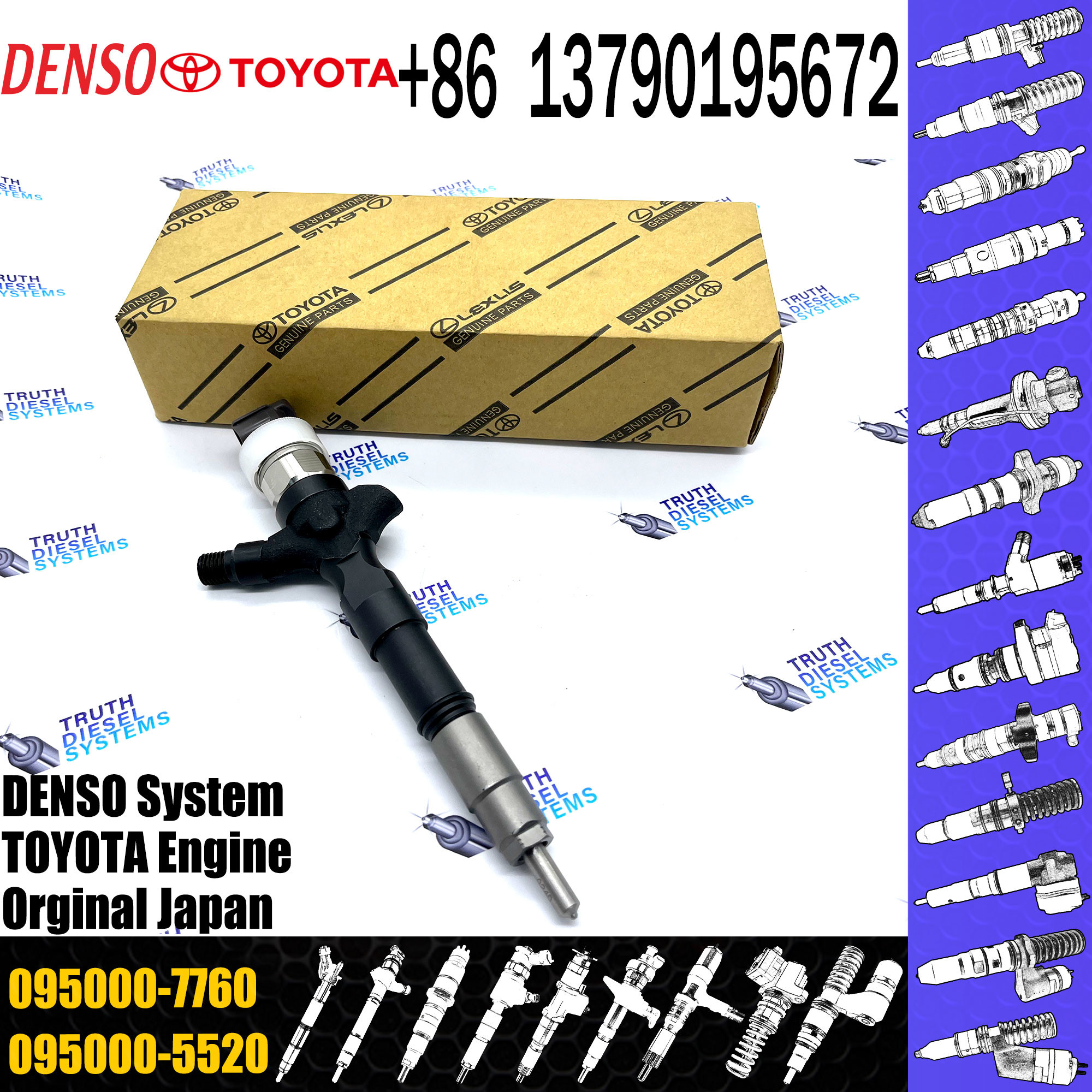 Diesel Common Rail Injector Fuel Inyector 23670-30300 23670-0L010 095000-7760 095000-7761 For Hilux Vigo 2KD-FTV