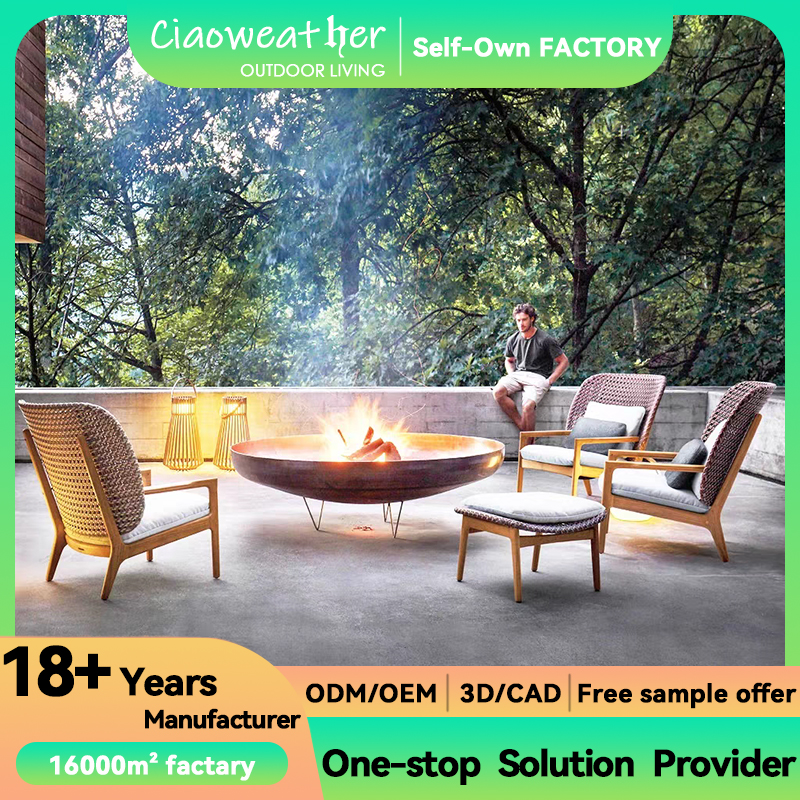 Set of Luxury Teak Wood Wicker Sofas for Garden Outdoor Hotels Villas Courtyards Modern Design