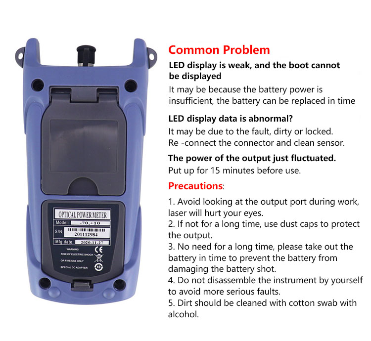 Handheld Fiber Optic Cable Tester 800nm 1700nm -70+6dbm For FC SC ST Connector