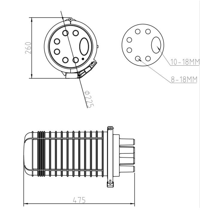 720 Core Ribbon Fiber Splice Closure Dome IP68 Waterproof PP GF