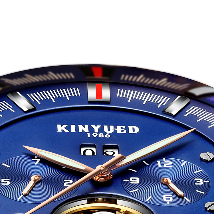 KINYUED J019-6 Tourbillon automatic mechanical genuine leather business waterproof men watches