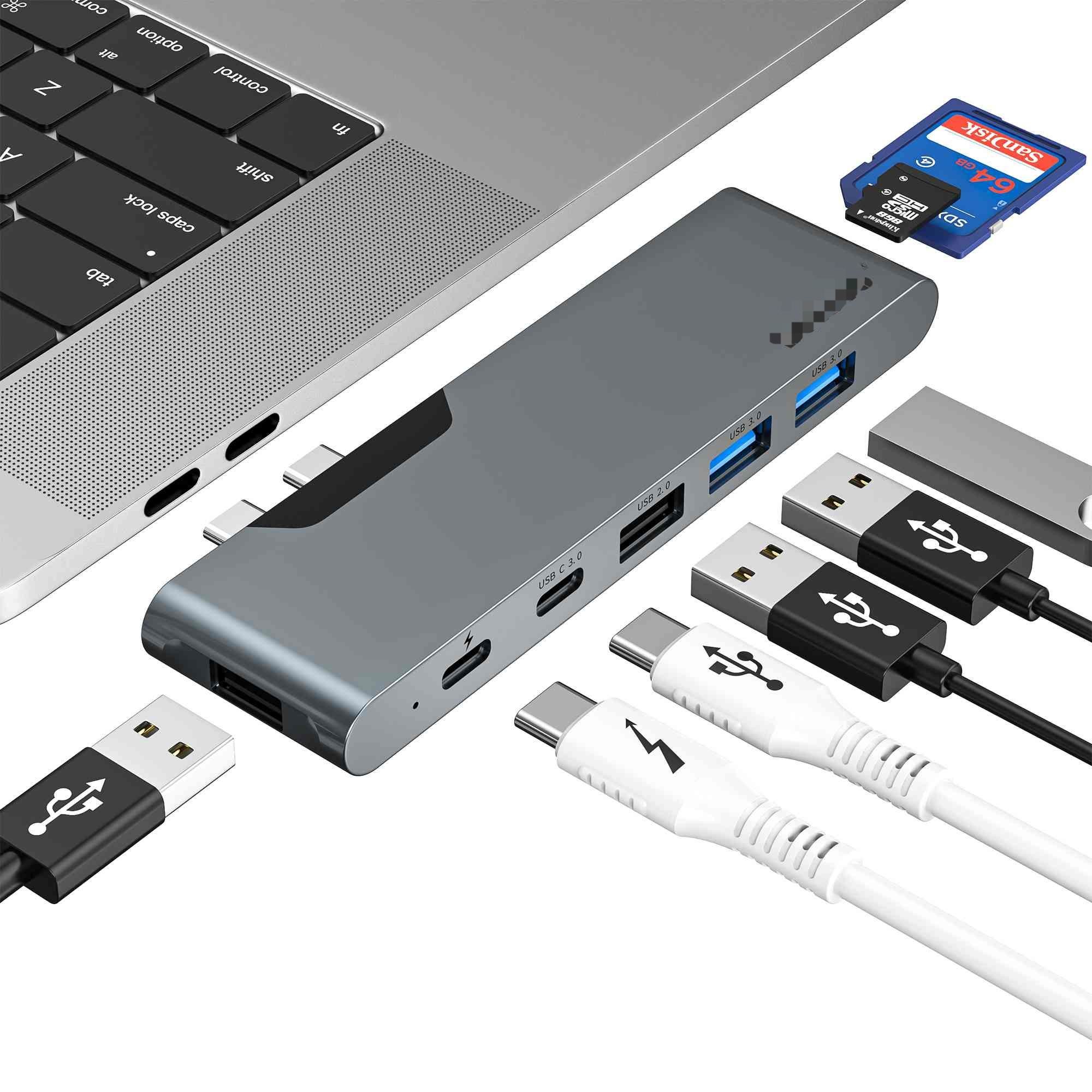 7 In 2 Docking Station Usb C Thunderbolt Hub HDMI 4K Card Reader For Macbook Pro