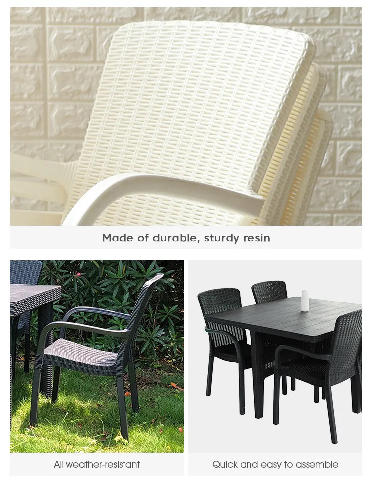 Leisure Outdoor High Back Stackable Plastic Armchair for Villa Patio Garden Coffee Dining