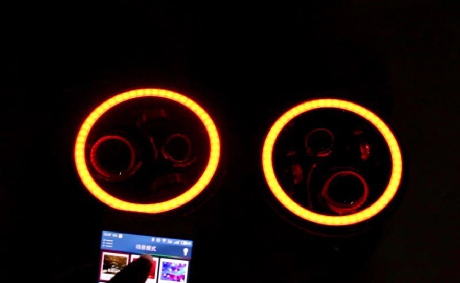 3700lm Jeep Wrangler Headlights , 7 Inch Round LED Headlights RGB Halo with Angel Eyes