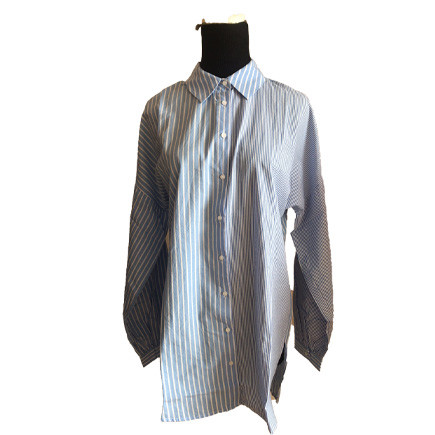 Buy Blue And White Striped Spring Turn Down Collar Shirt at wholesale prices