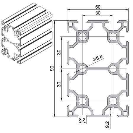 60 Series 9.2Mm Height T Slot Profile Aluminium T Track Extrusions