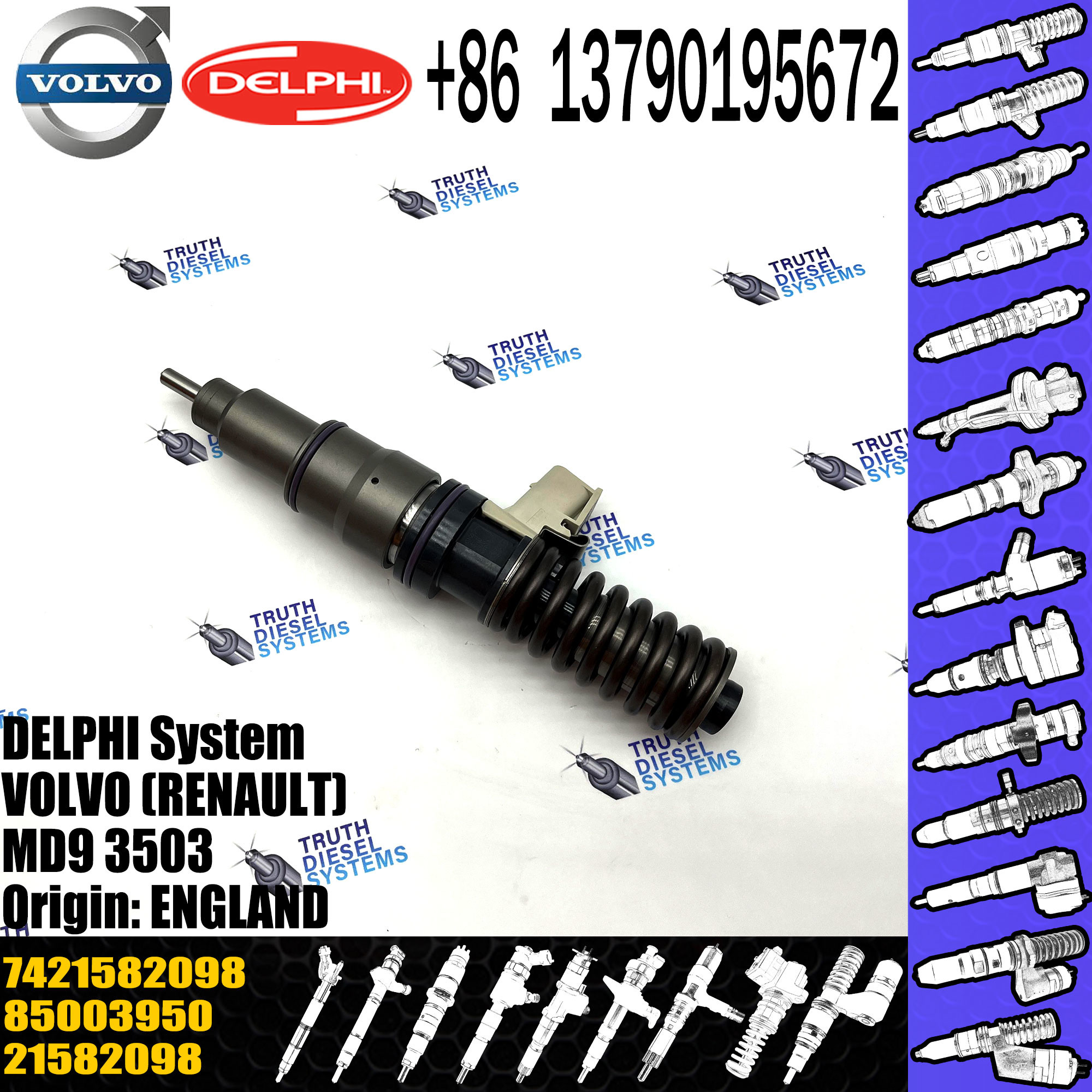 Diesel Engine Fuel Common Rail Injector 7421582098 21644600 85003950
