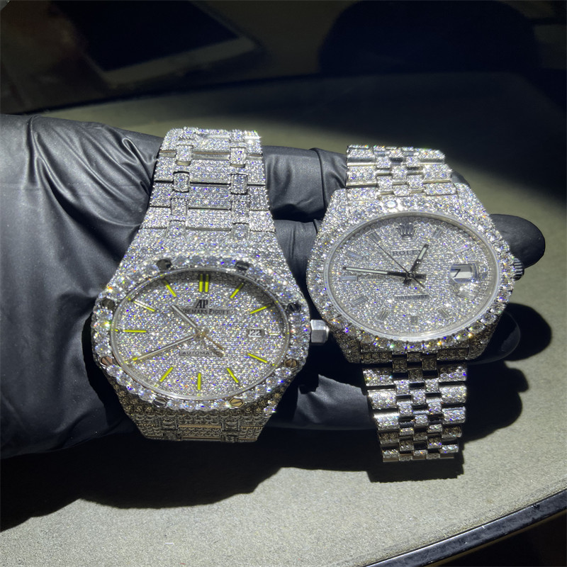 Royaloak Moissanite Iced Out Watch 3EX 14k White Gold Diamond Watch For Men