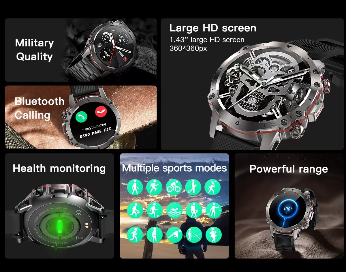 AK56 Smartwatch Bluetooth Call Men'S Fitness Tracker Watch 1.43 Inch
