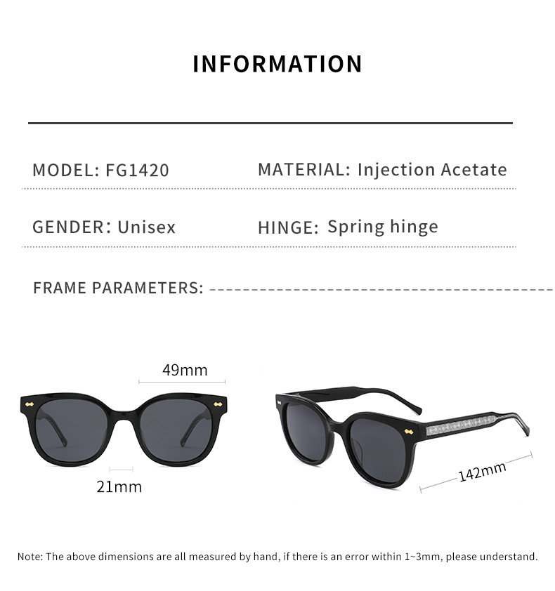 Chic Round Acetate Sunglasses Interchangeable Lenses UV Hand Crafted Eyewear