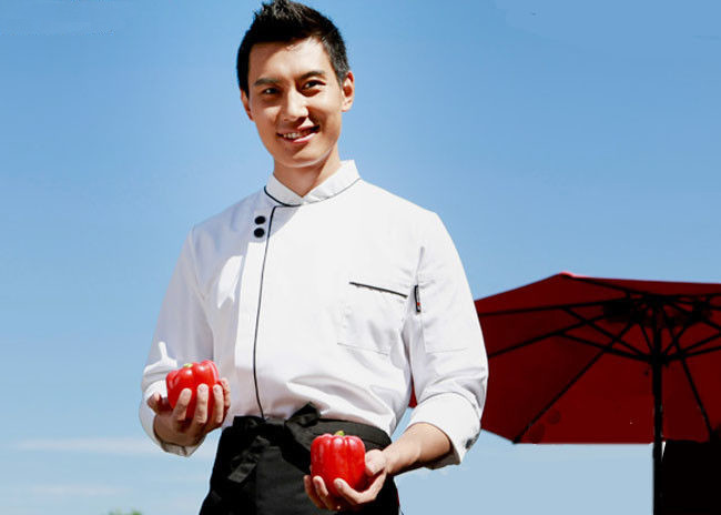 Long Sleeve Custom Work Shirts , Double Breasted Side Open Chief Cook Uniform