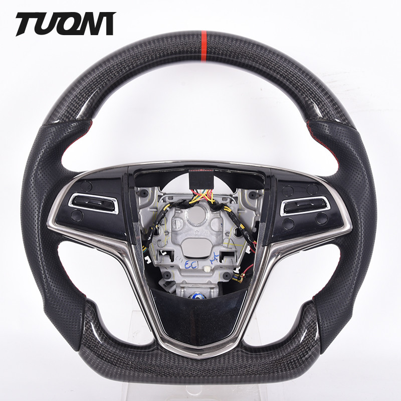 350mm Customized Black Sports Cadillac Steering Wheel Carbon Fiber Leather