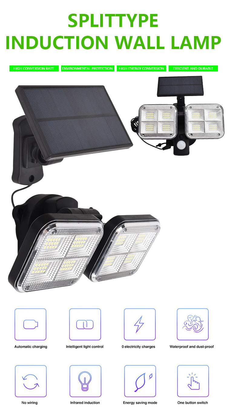 Dual Head Led Outdoor Wireless Solar Powered PIR Motion sensor Solar Garden Wall Light