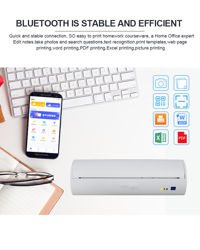 USB Mini Thermal Printer for A4 Paper Size Black and White Style Print Command ESC