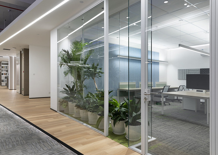 Interior compartment glass partition wall Aluminum 108mm thickness frame 5+5mm double glass easy install