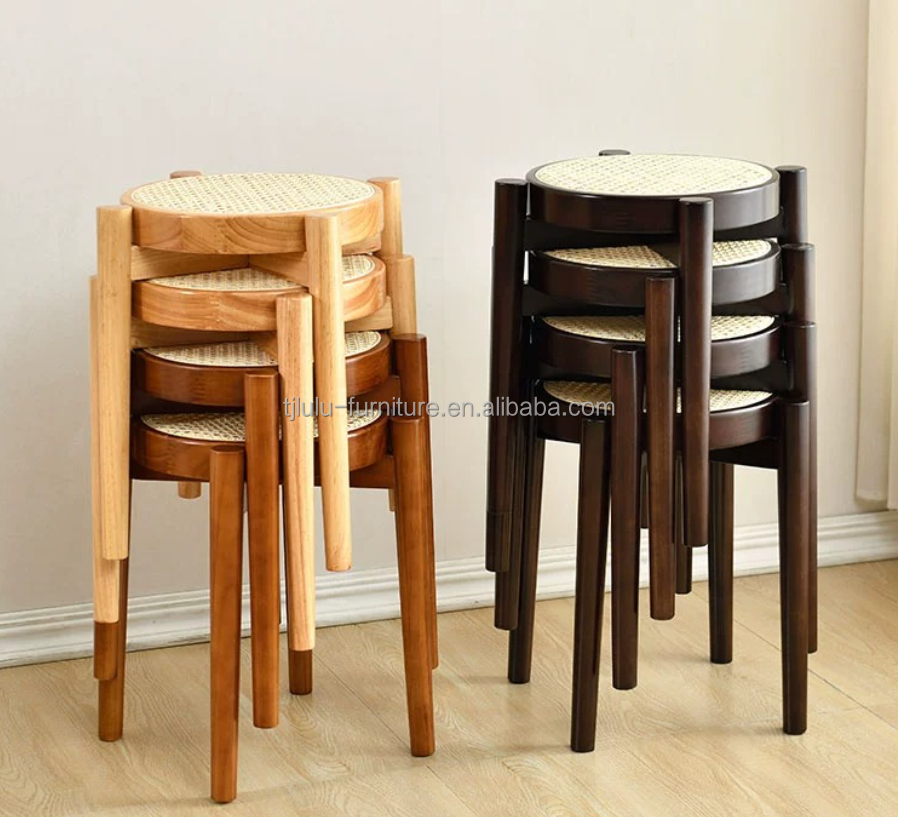 Rubber Wood Frame Wooden Popular Rattan Dining Chair for Solid Wood Restaurant