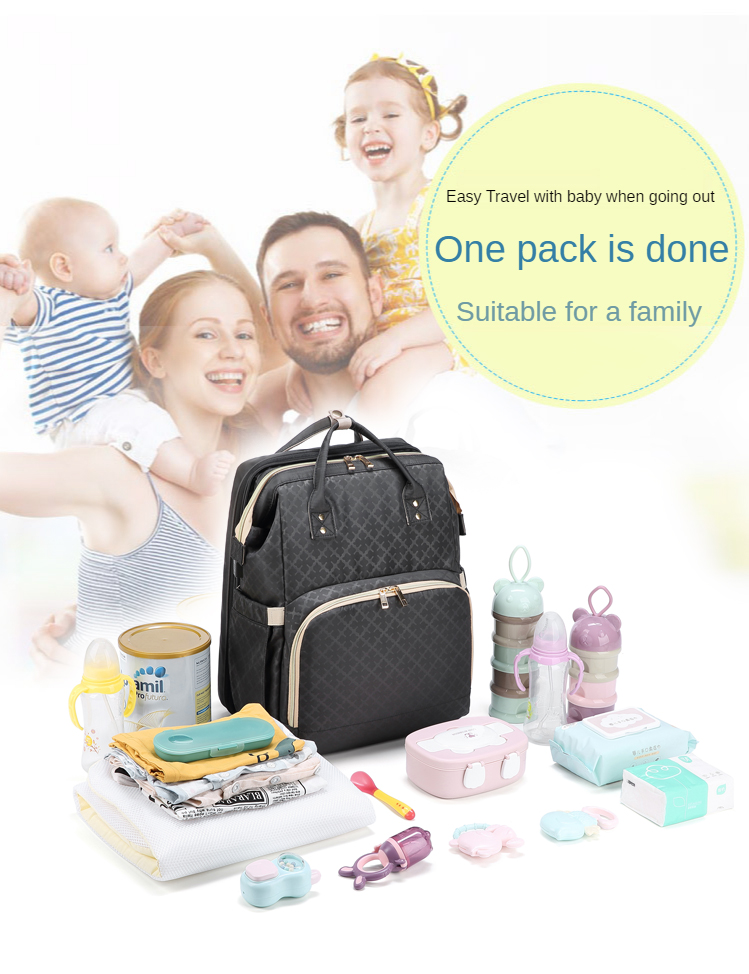Fashion Mother Bag Portable Light Folding Design Crib Mother Multifunctional Diaper Backpack