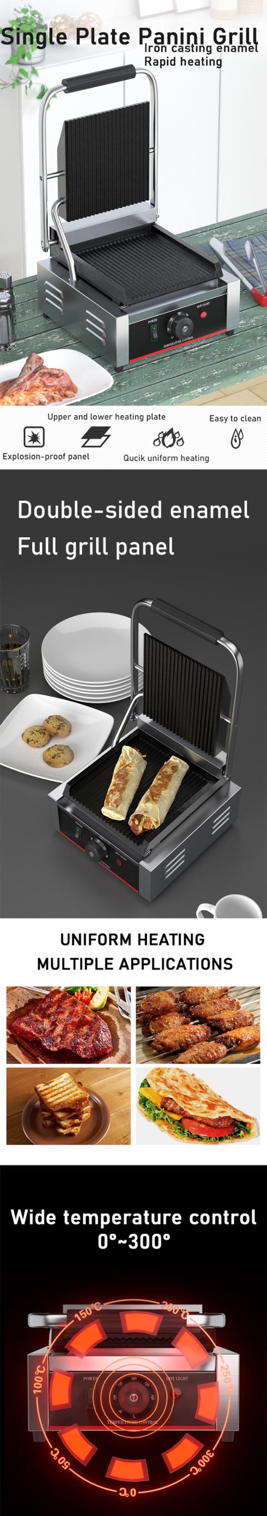 Commercial Electric Panini Grill 1800W Power for Sandwich Contact in Restaurant Kitchen