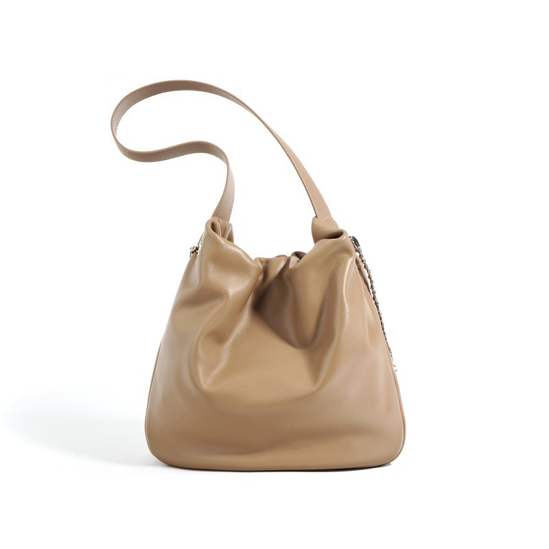 Simple Genuine Leather Ladies Handbags Design Tote Bucket Bag Advantage for Women
