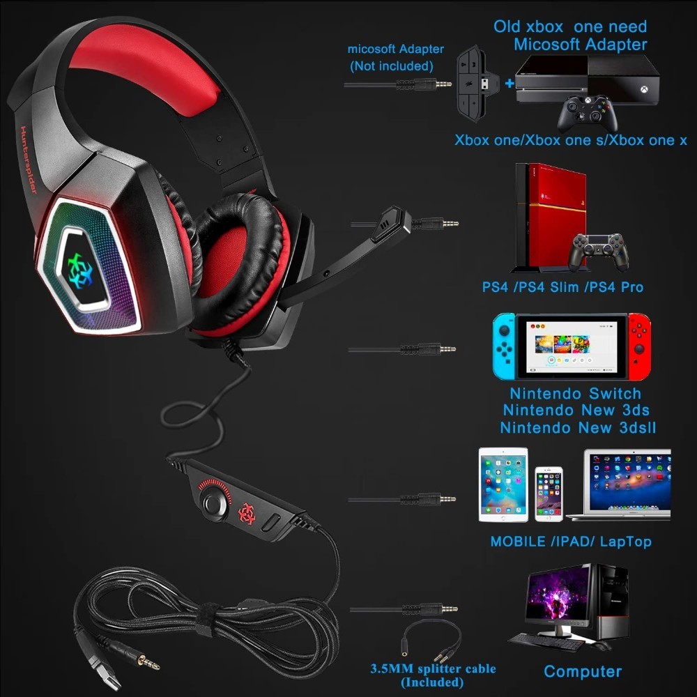 PC Stereo 2.2m 117dB LED Gaming Headsets With Microphone