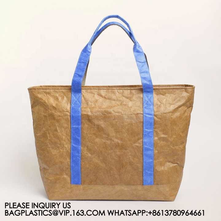 Wholesale Reusable Custom Logo Printed Waterproof Washable Plain Brown Kraft Tyvek Paper Packaging Shopping Tote Bag