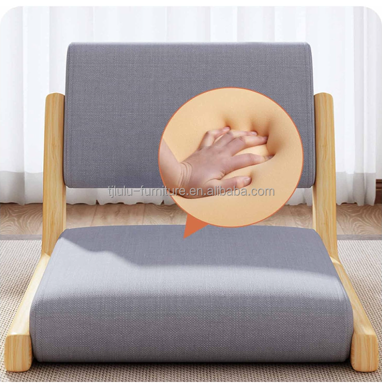 Mail Packing Japanese Style Tatami Wood Legless Floor Tea Chair Solid Wood with Back Support