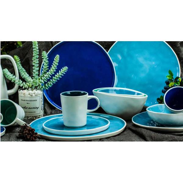 Irregular Shape 16pc Bright Color Stone Dishware Sets For 4