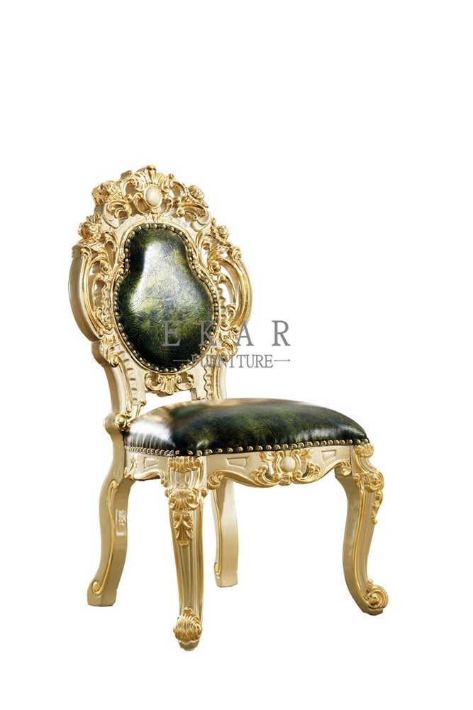 Upholstered Luxury Carved Green Leather Dining Chair LF-339