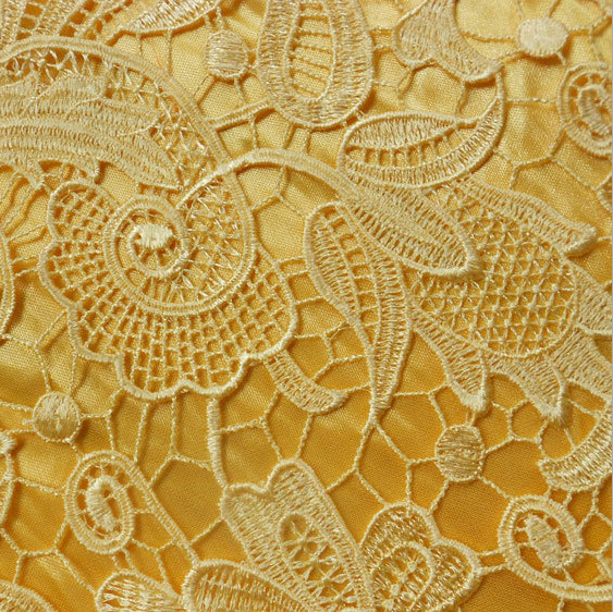 Polyester +Milk Silk Water Soluble Embroidery Fabric with Yellow Color