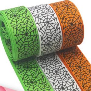 Quality 2.5cm Hot Sale Spider Web Happy Halloween Printing Grosgrain Gift Ribbon for sale