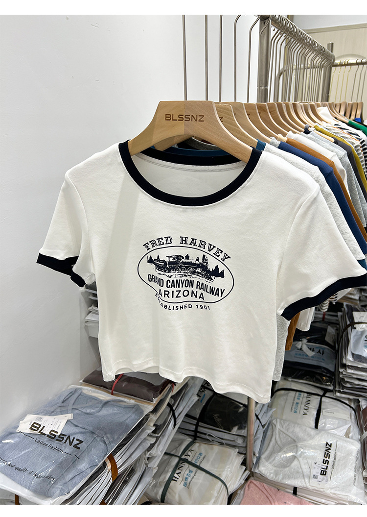American Color Vintage Contrast Printed Short-Sleeved T-shirt S-2XL or Customize Size