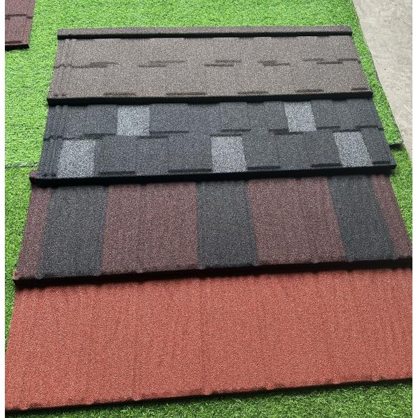 Low-maintenance metal roofing with a stone exterior