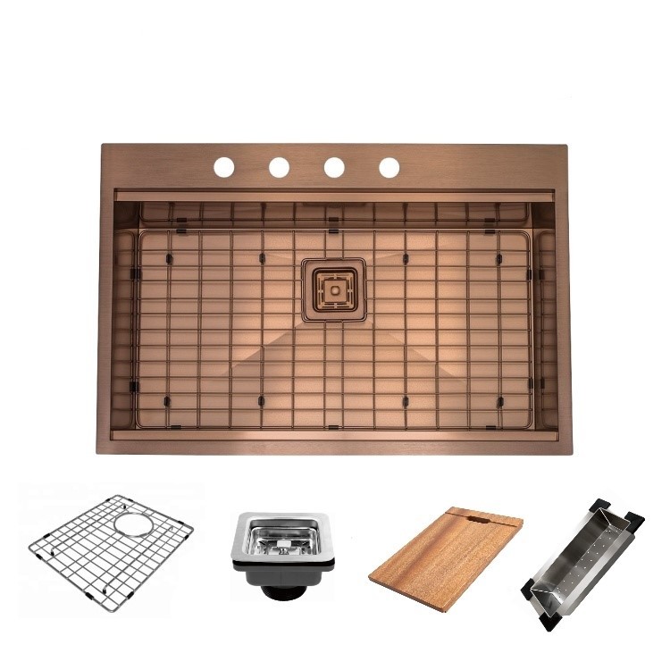 33 Inch Topmount Kitchen Single Bowl Workstation Sink Brushed Finish
