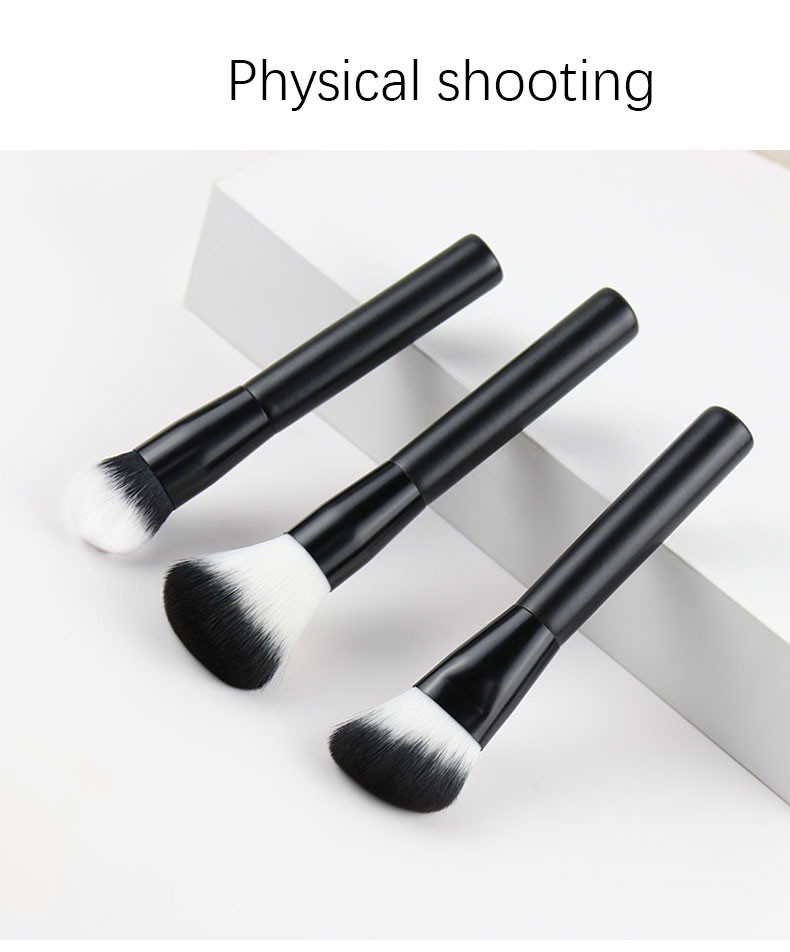 Private Label Oval Makeup Brush Set Wooden Handle Aluminum Black