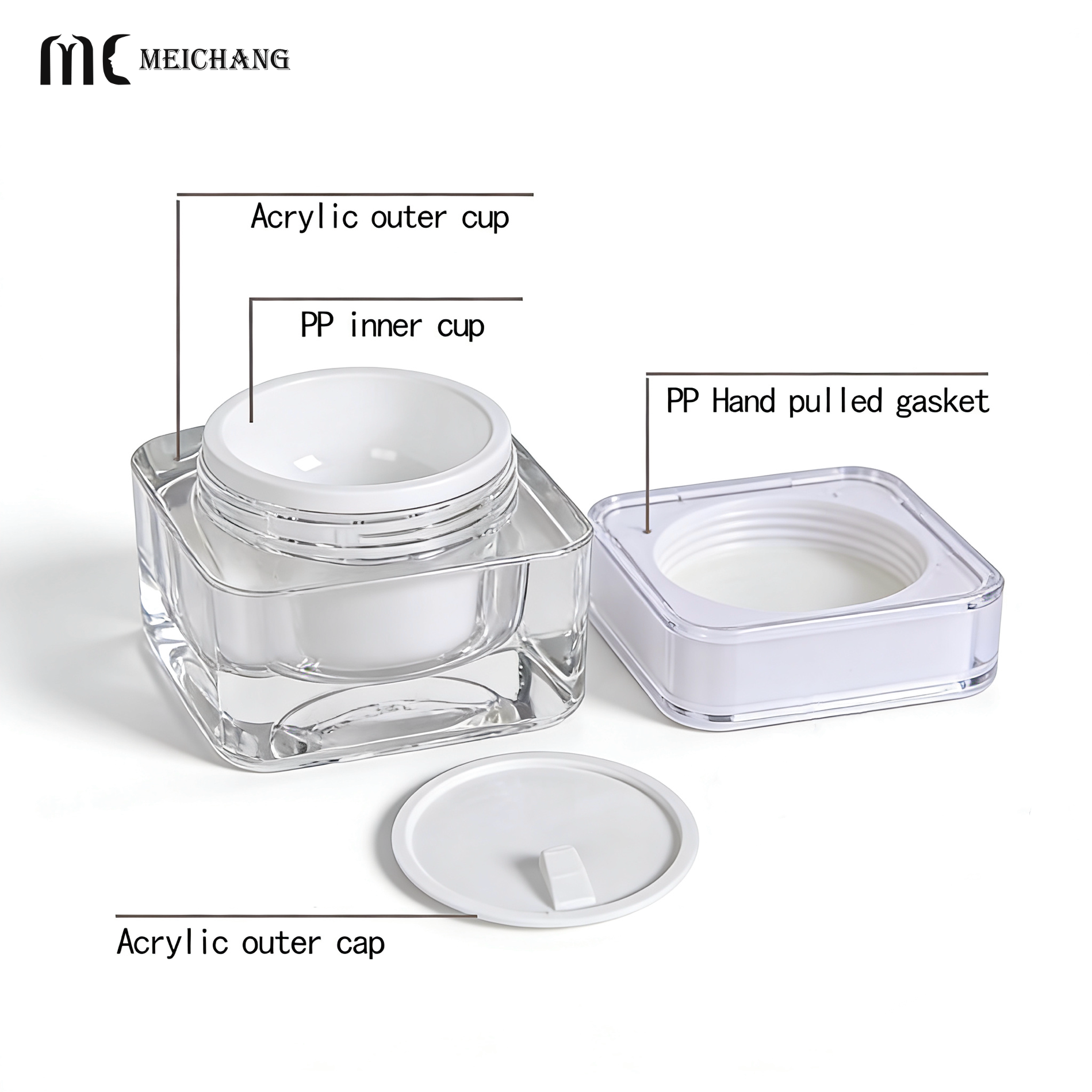 15G、30G、50G Square Rounded Acrylic Mask Jar Cream Jar (MC-541)