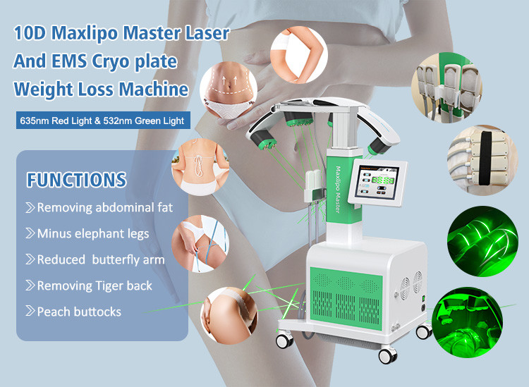10D Maxlipo Master Laser Weight Loss Machine , EMS Cryo Weight Loss Machine 1100W