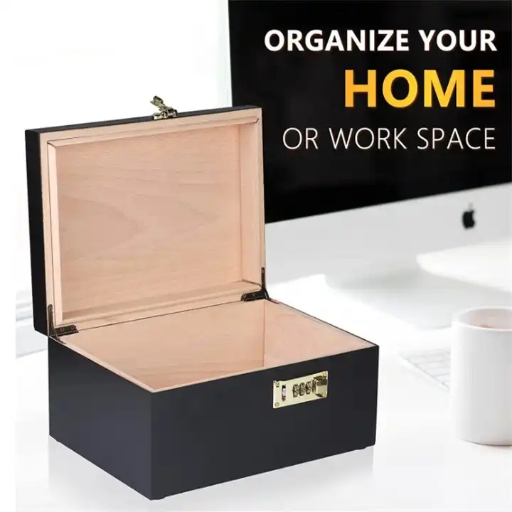 Newest Solid Wood Box Customize Wooden Decorative Boxes with Hinged Lid Black Wooden Box