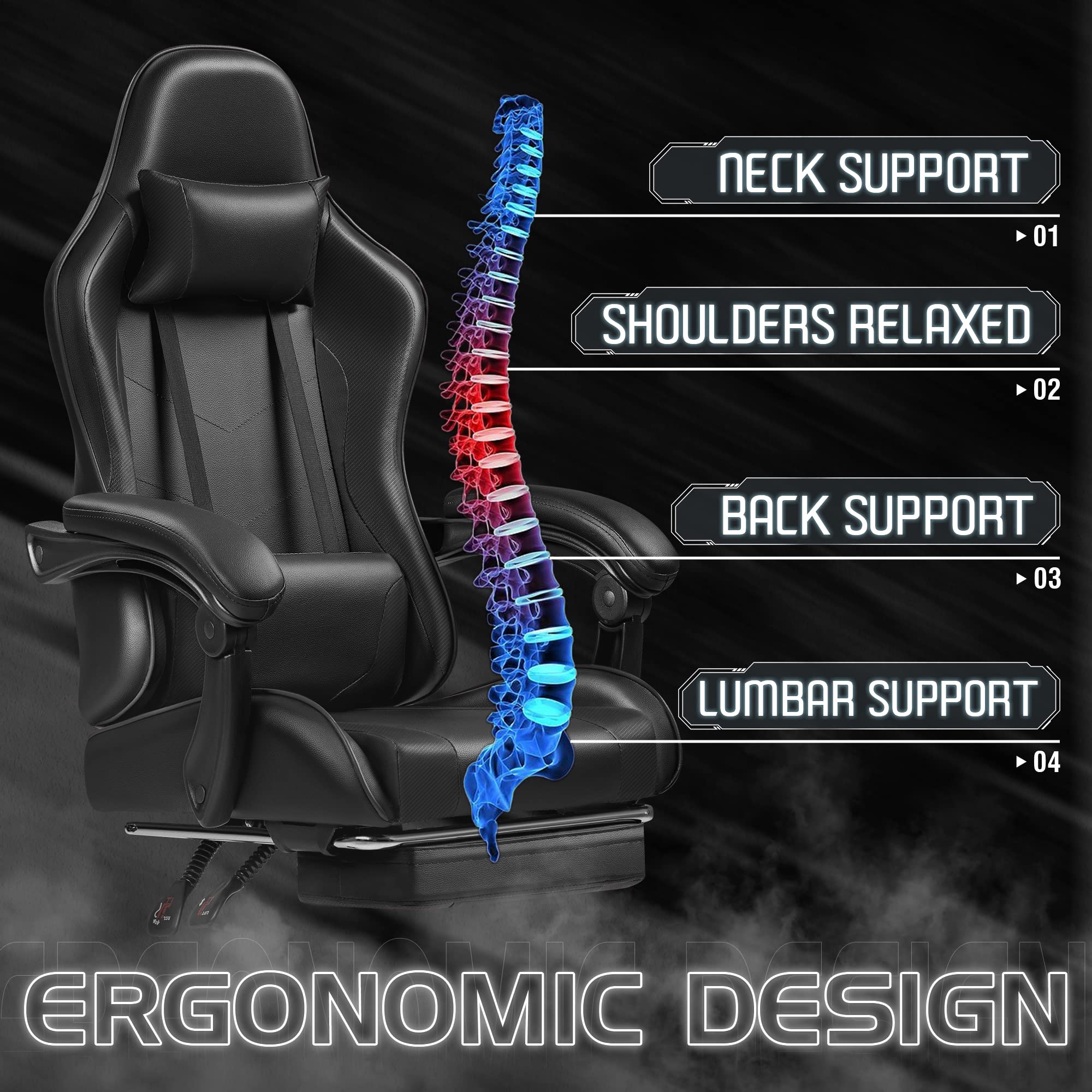 Customized Color Ergonomic High Back Computer Massage Gaming Chair with Footrest