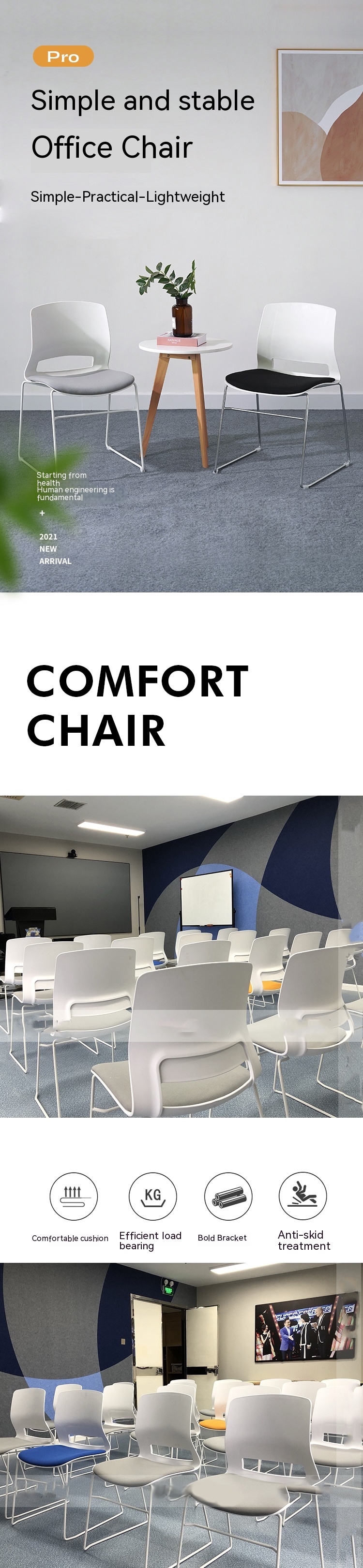 Durable Plastic Home Office Chair for Training Conference and PC without Handrail